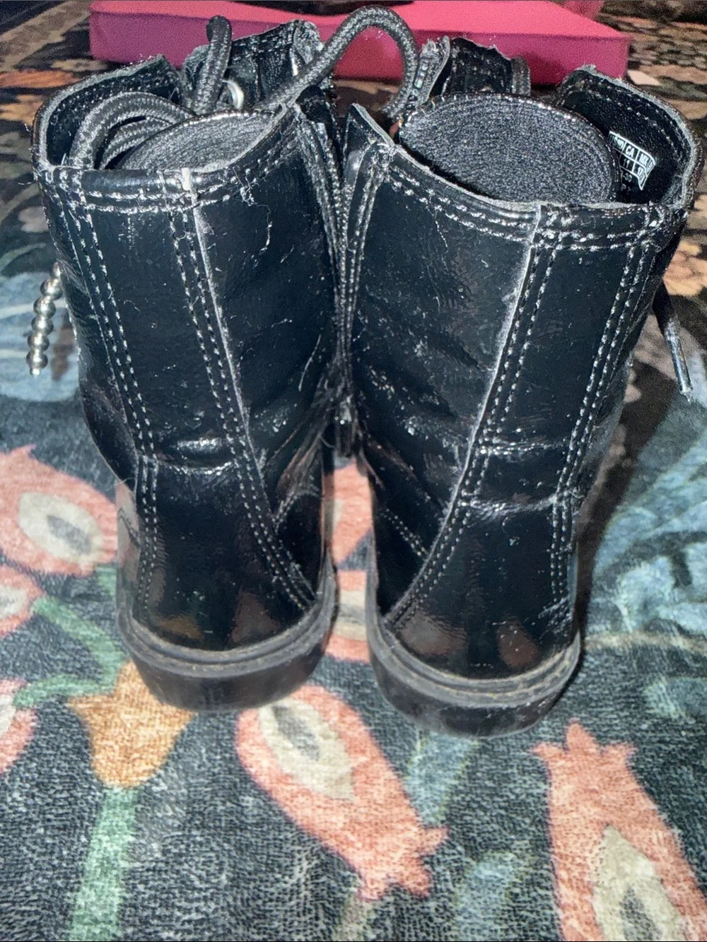 GAP Black Patent Kids Combat Boots with Silver Bead Tassels